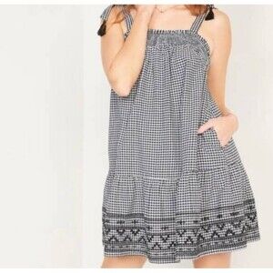 Old Navy Sleeveless Tiered Gingham Swing Mini Dress Size L Black White Summer